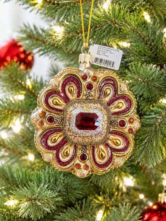 Bloomingdale's Other - Vintage Polish Glass Jewel Ornament Bloomingdales Ruby Glitter Medallion 3.5”